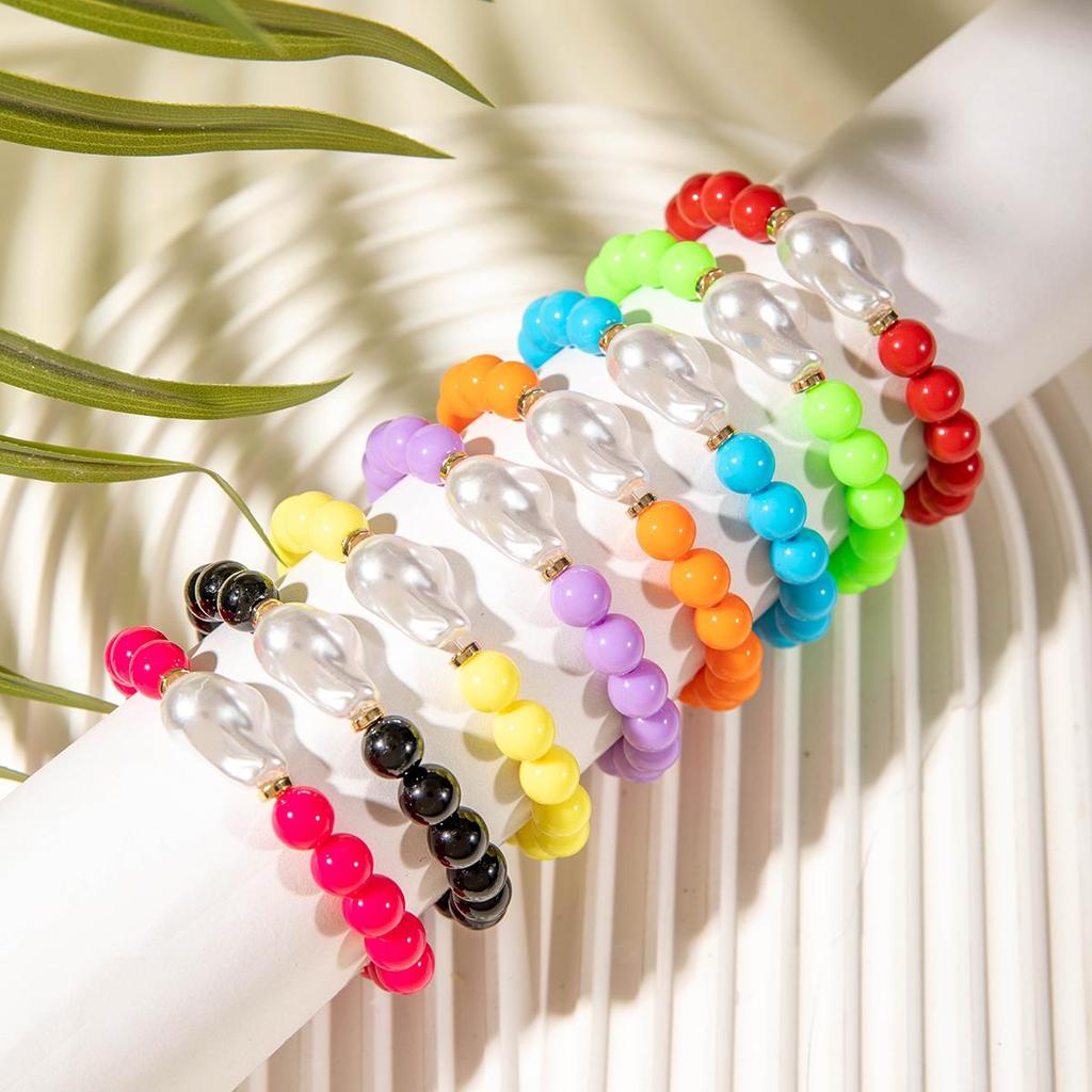 Summer New Colorful Multi Piece Pearl Acrylic Beaded Bracelet, Women's Jewelry Creative Personalized Bracelet