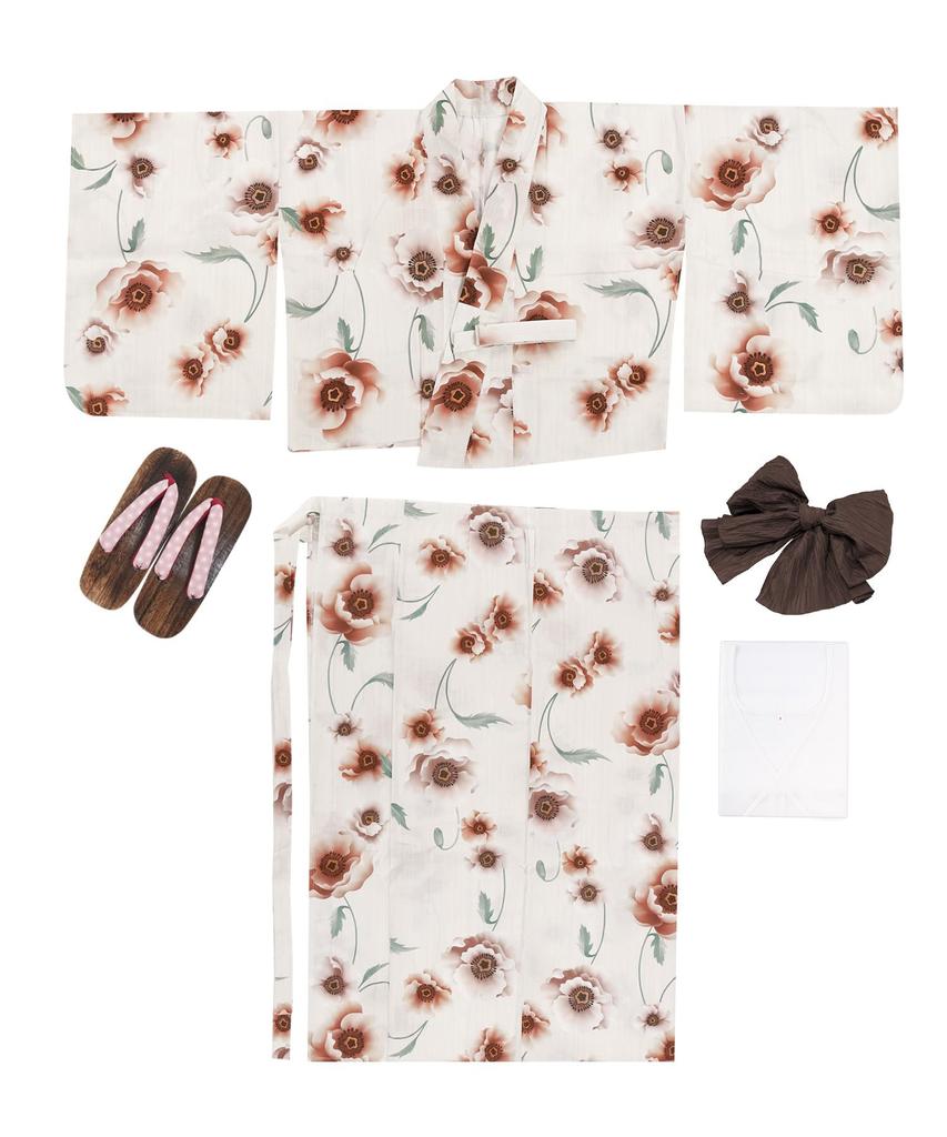 Zestaw do zmiany yukaty heiko rozmiar AB pasuje karmelowy [KYOETSU] zestaw, splot, niebielony, typ dwuczęściowy, 4-częściowy (yukata, obi, bielizna, geta), kobiet (jeden