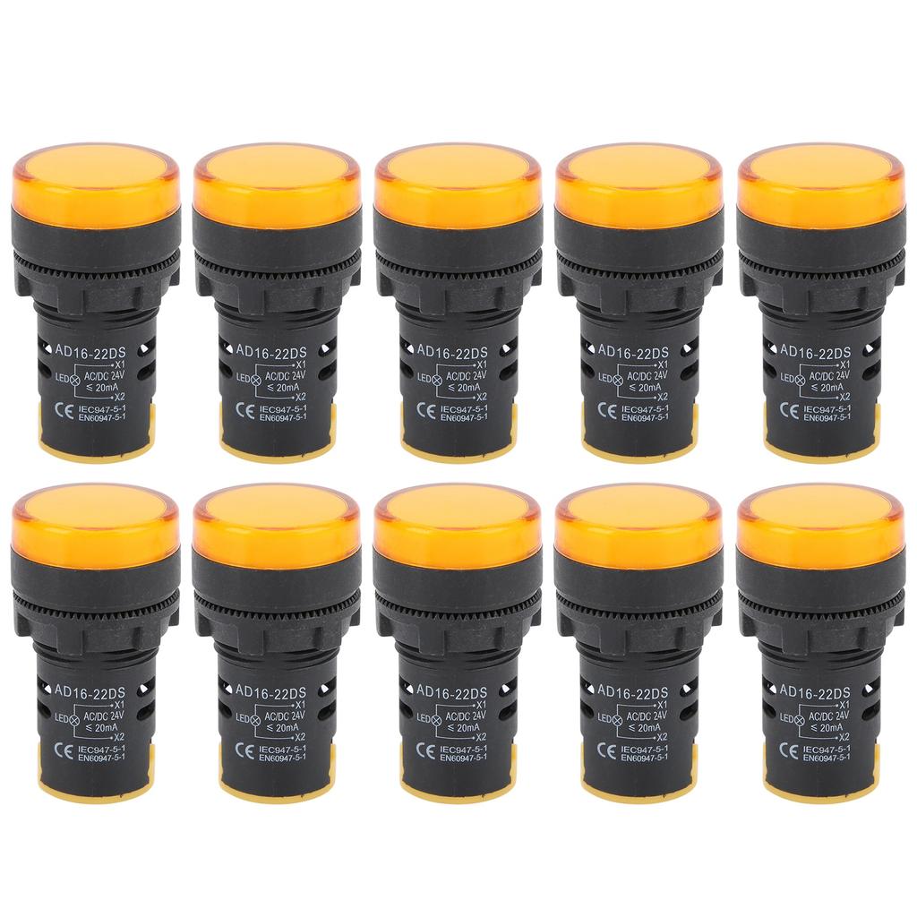 10PCS AD16‑22DS Yellow LED Indicator High Brightness LED Signal Lamp Light for Signal IndicationAC DC24V