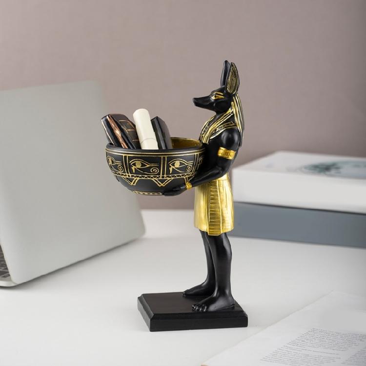 Anubis Statue with Bowl Egyptian God Figurine Resin Ancient Egypt Decors Home Office Mythological Collectible Sculpture