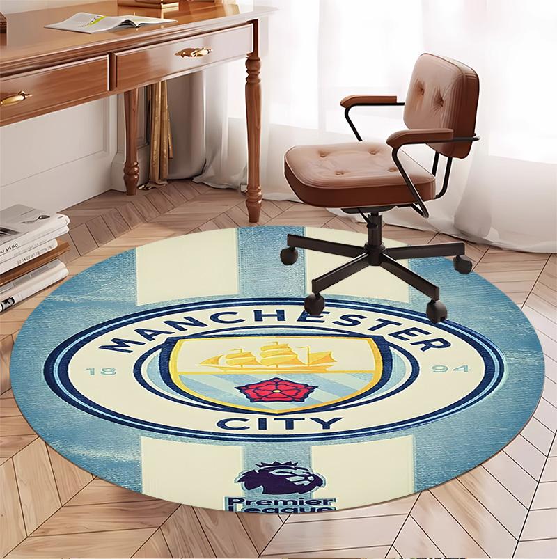 Tappeto Rotondo con Motivo Calcio Manchester FC, Tappetino Interno/Esterno, per Picnic, Sala Giochi, Camera da Letto, Ufficio, Soggiorno, Tappeto Decorazione Casa, Regalo di Compleanno