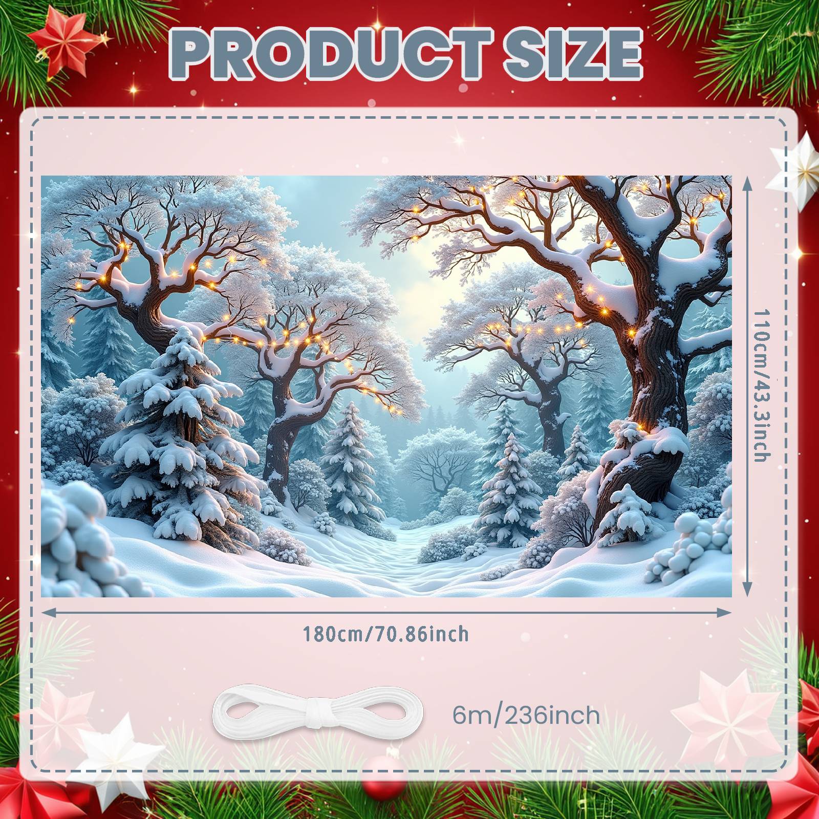 

180x110cm Winter Wonderland Backdrop Snow Forest Christmas Holiday Party Decorations Banner Fairy Scenery Photography Background