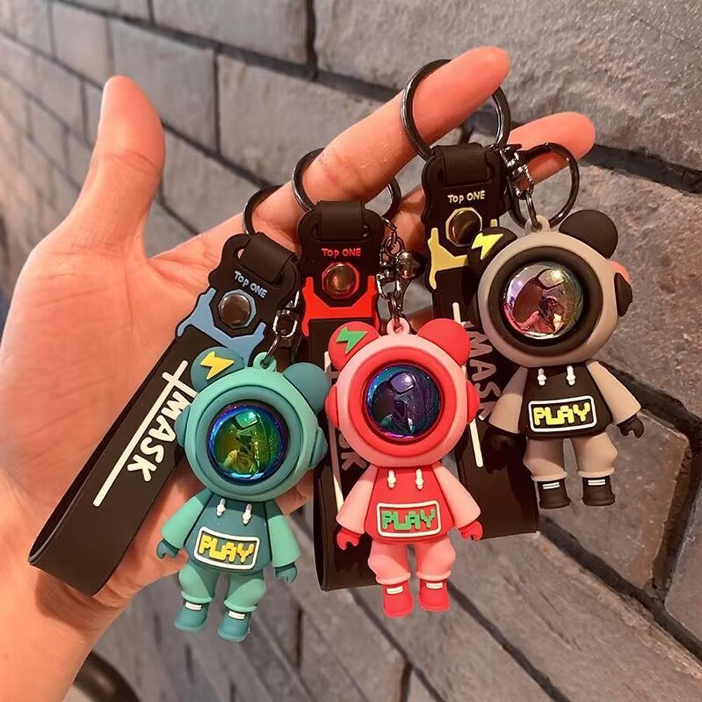 Cartoon Lightning Bear Car Keychain Pendant Bag Astronaut Key Holder Keyfob Key Chain Delicate Key Chain for Girls Couple Gifts Key Ring