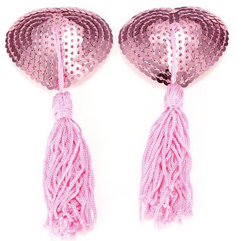 Heart-Shaped Sequin Tassel Nipple Pasties - Seamless Lingerie Accessories