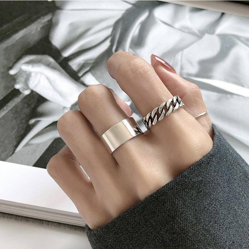 925 Sterling Silver Adjustable Rings for Women Korean Simple Punk Chain Ring Set Statement Hip Hop Fine Jewelry