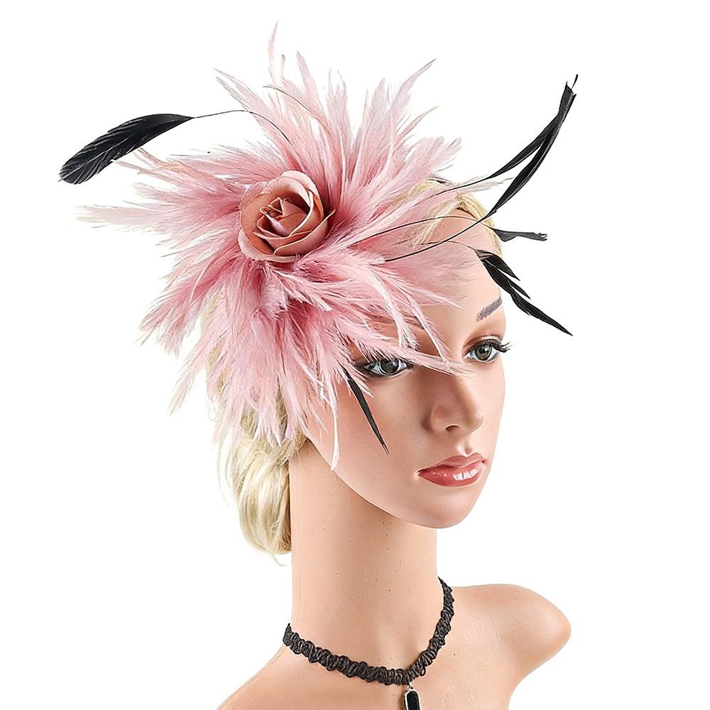 Dual-purpose Feather Headdress Colorful Lady Fascinators Retro Flower Headpieces  Wedding