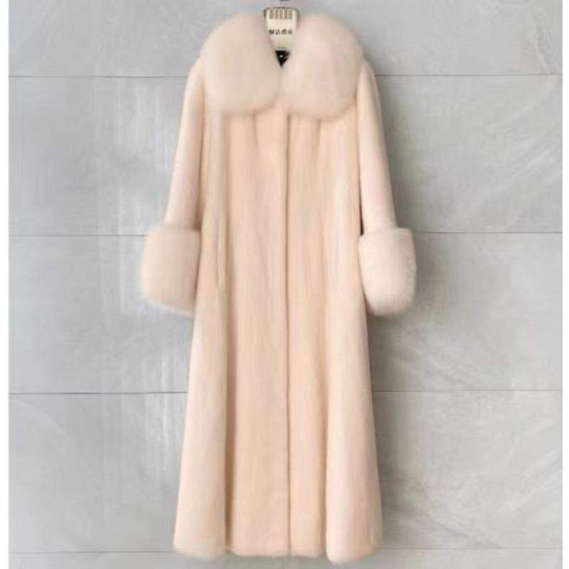 Women s New Imitation Fox Fur Collar Long Imitation Mink Coat Women s Imitation Mink Fur Coat 2XL