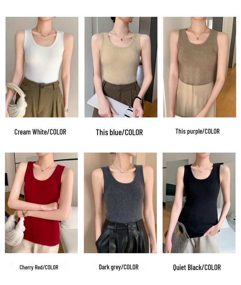 Women's Cashmere Sleeveless U-Neck Sweater Vest - Versatile Solid Color Camisole for Autumn/Winter