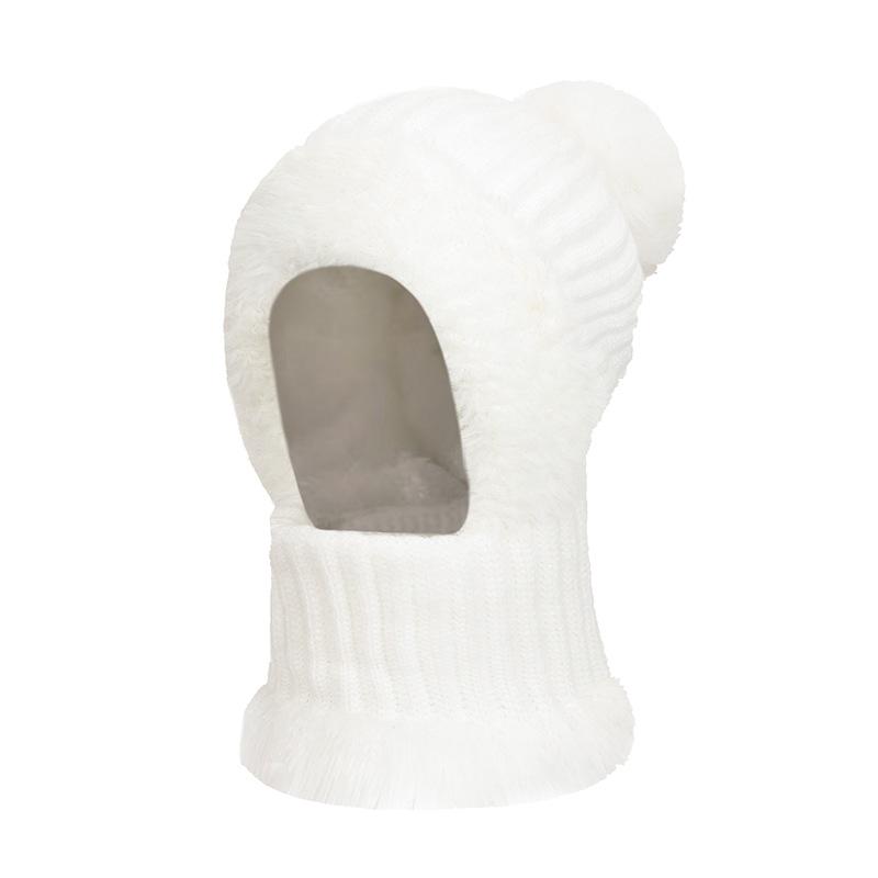 High Stretch Solid Color Knitted Scarf Mask All-In-One Cap Women's Winter Cycling Windproof Warm All-In-One Cap