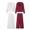 Kaslead New Arrival Women's Clothing Fashion Style Fashion Minimalist V-neck Suit Tops Casual Straight Pants Suit