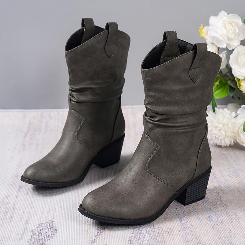 Bílé kovbojské boty pro ženy Podzim Zima Silné podpatky Zřasené kotníkové boty Žena Vintage Špičatá špička Západní Cowgirl Botas