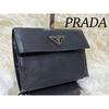 Used Popular PRADA Prada Tri-fold Wallet Saffiano Black Triangle Logo