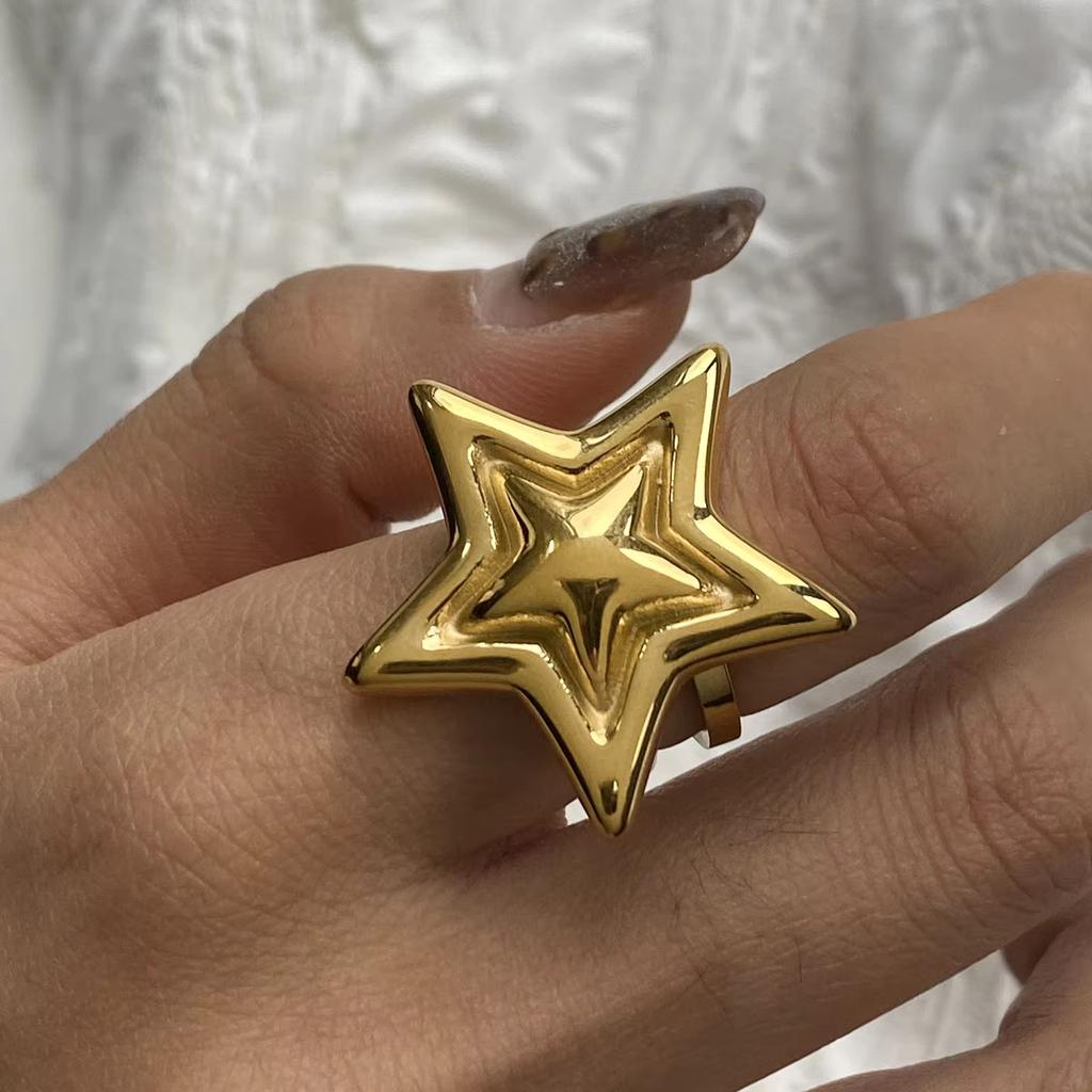 Yori Trendy Stainless Steel Pentagram Geometric Ring Necklace Prevent Allergy Simple 18K Gold PVD Plated Jewelry Bijoux Gift