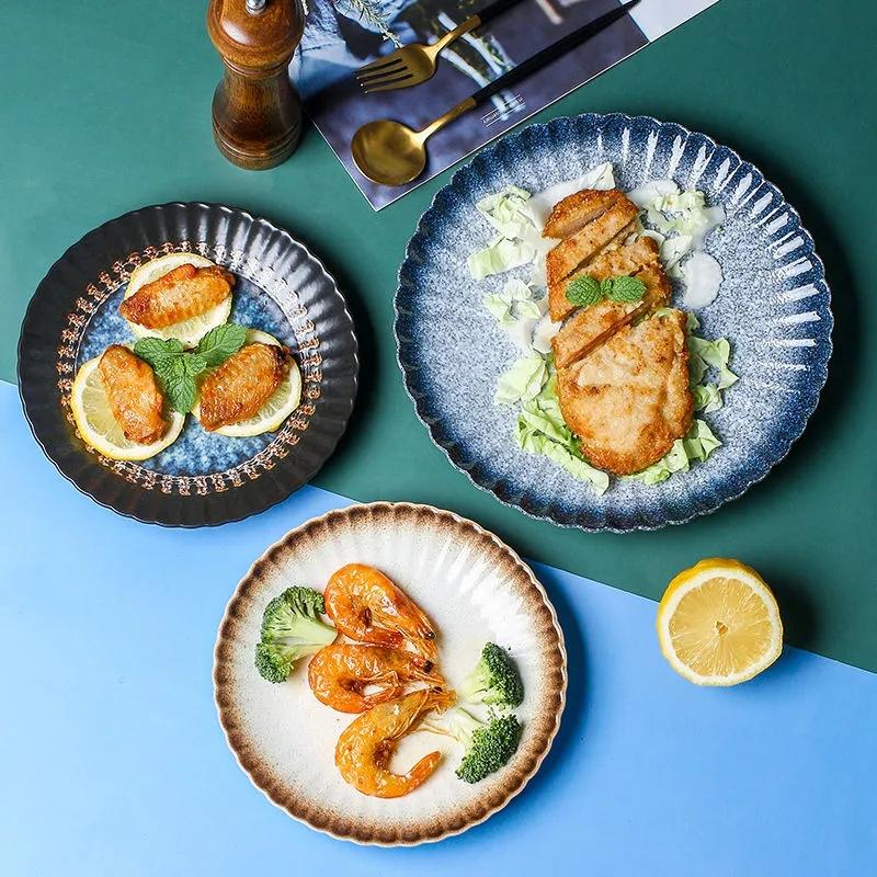 Plate Japanese-style Round Ceramic Tableware Steak Plate Salad Plate Fruit Plate Vegetable Plate Household Western Food Plate
