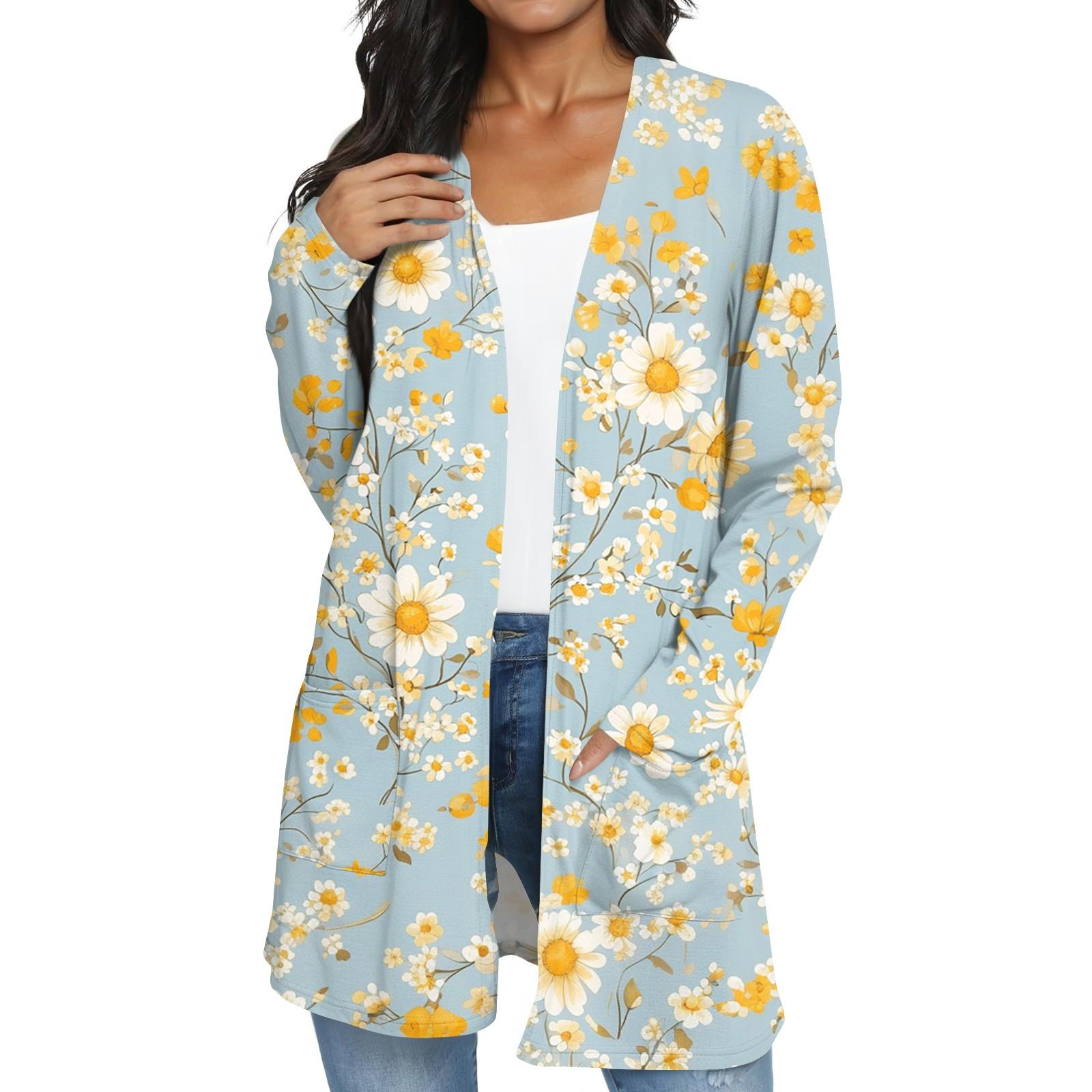 

Women s Fashion Casual Retro Floral Print Mid-Length Cardigan Jacket L