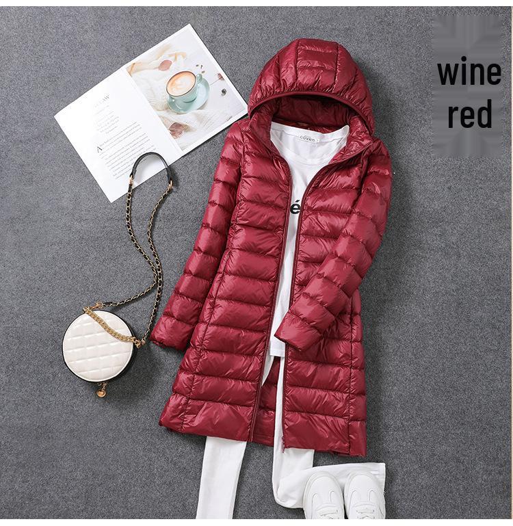 2024 Women's Plus Size Lightweight Mid-Length Down Jacket with Detachable Hood