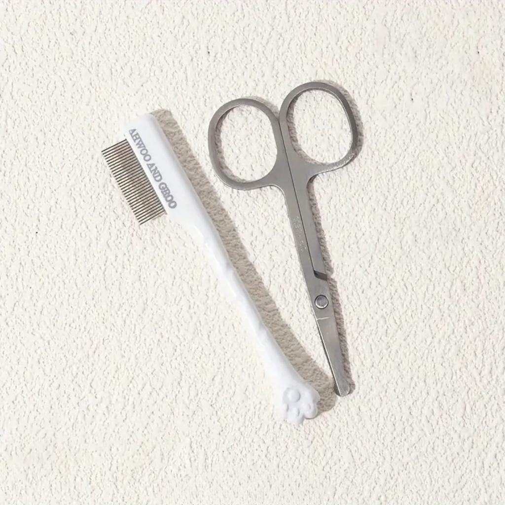 Pente Facial de Limpeza para Animais de Estimação Remove Manchas Lacrimais Pente para Remelas Tesoura para Reparo de Pelos de Cão Pente para Pelos de Gato Suprimentos de Limpeza para Animais de Estimação Acessórios