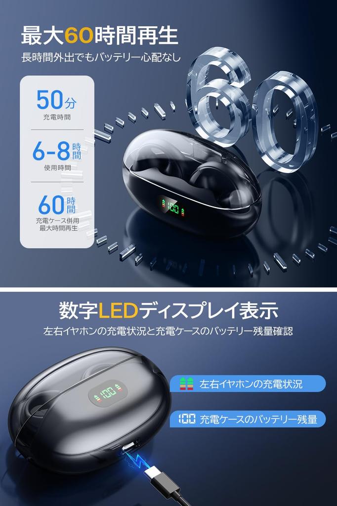 Bluetooth Wireless Earphones Bone Conduction Innovation Ear Cuff Bluetooth Open Ear Ear Clip 60 Hours Noise Sound Bluetooth Automatic Sound Leakage