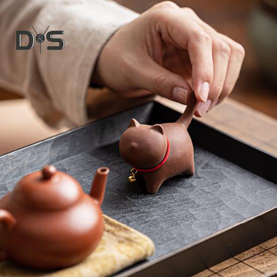 Teehaustier in Kätzchenform, Kung-Fu-Teeservice, handgefertigt, lila Sand, Teehaustier, orientalische Eleganz, Tischzimmer, Home-Office, Teestube-Dekor, einzigartiges Geschenk für Teeliebhaber