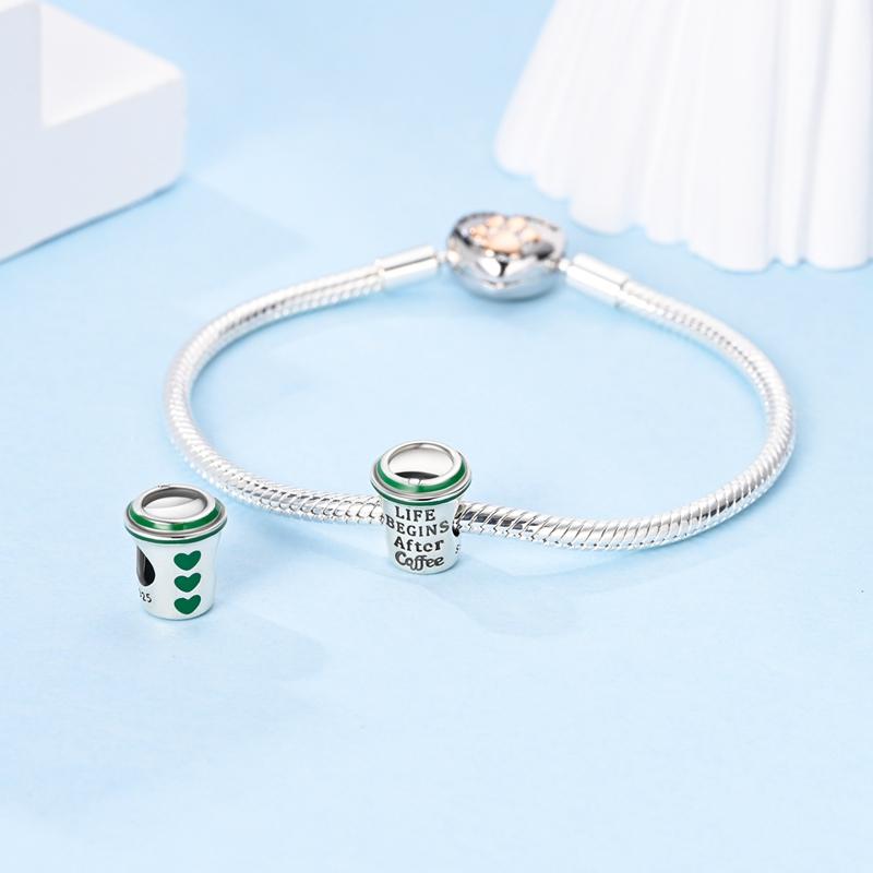 Charm Bead Components Copper Metal Creative Green Coffee Cup Beadss Compatible With Plata Authentic Original Bracelet High Quality Fine Jewelry Women