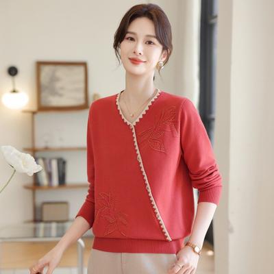 Dignified and Atmospheric Mother Autumn Fashion Crew Neck Knitted Sweater Autumn and Winter New Middle-aged and Old Women's Sweater Top