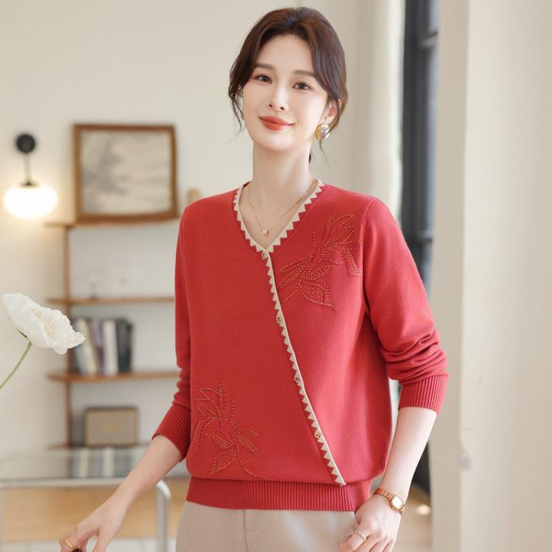 Dignified and Atmospheric Mother Autumn Fashion Crew Neck Knitted Sweater Autumn and Winter New Middle-aged and Old Women's Sweater Top
