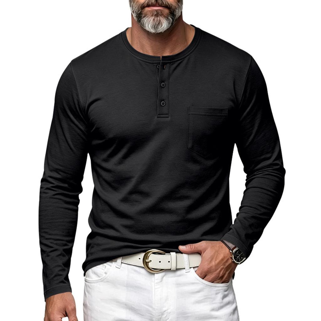 Herren Stretch Leichtes Langarm-T-Shirt mit Tasche - Vintage Casual
