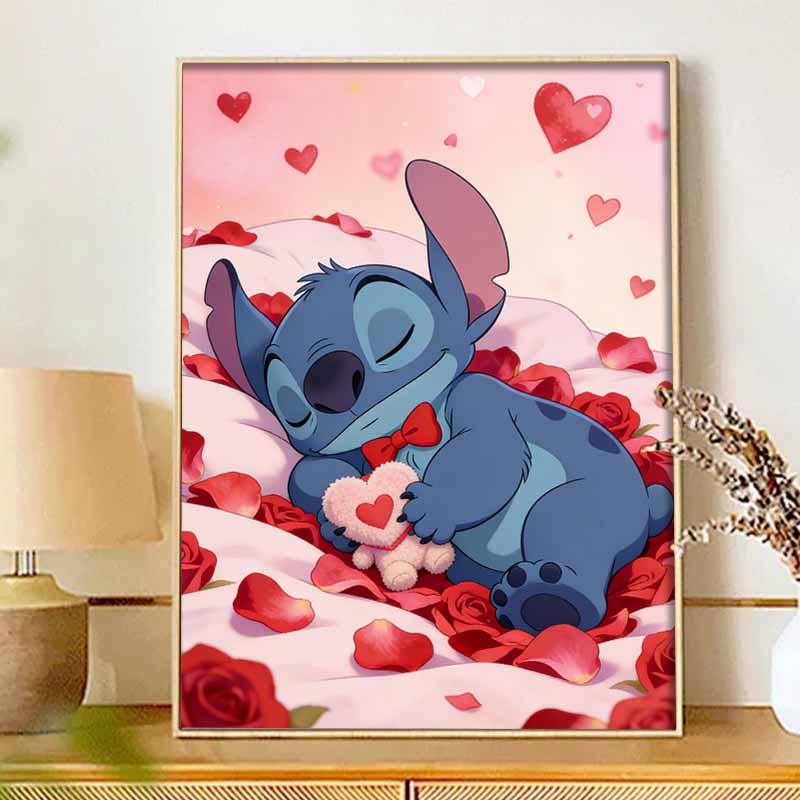 Disney Diamond Painting Kit Unframed Sleeping Stitch Heart Classic Style Home Decor Craft, Perfect Gift Idea