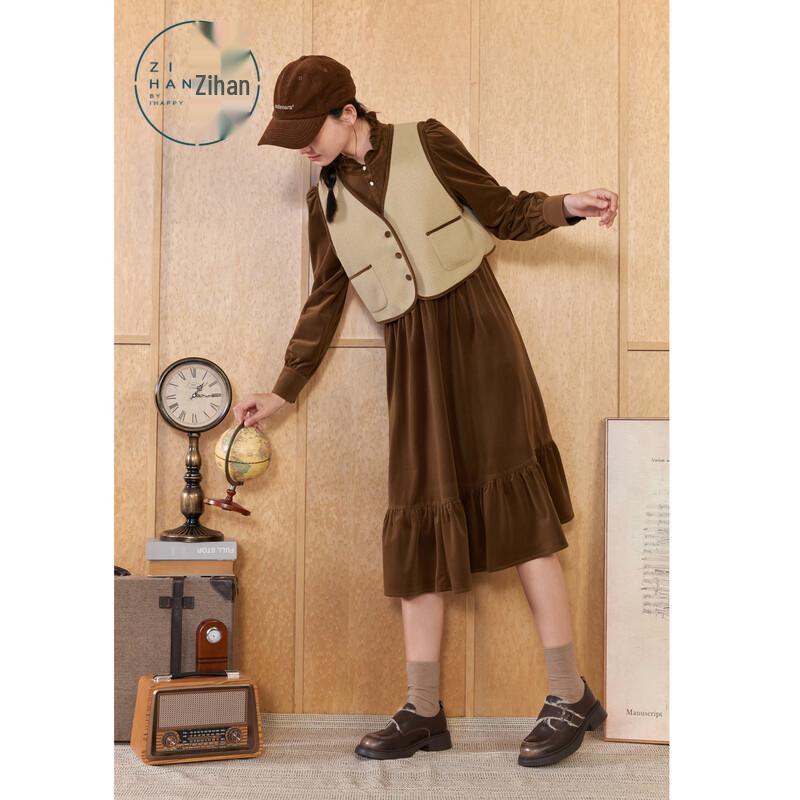 Женский вельветовый комплект из платья средней длины и жилета ZIHAN в стиле Майолла L