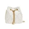 Borsa a Secchiello a Catena Ling Grid, Semplice Borsa a Tracolla, Borsa a Spalla Trendy da Donna con Coulisse e Frange