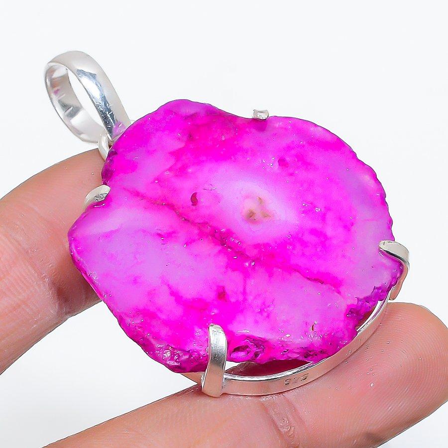 

Подарочный кулон ручной работы из стерлингового серебра 925 пробы с натуральным розовым солнечным кварцем 2,05 дюйма N9O50