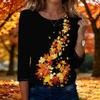 Women's Fashion Casual Three-Quarter Sleeve Round Neck Top with Leaf Print