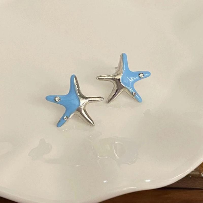 

Новые оригинальные женские серьги-джокеры с синими глазурованными звездами неправильной формы и инкрустацией цирконом