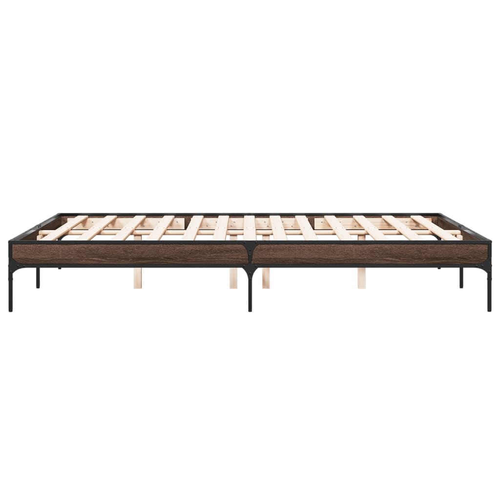 Brown Oak Effect Bed Frame 140 X 200 Cm Wood Based Panel & Metal