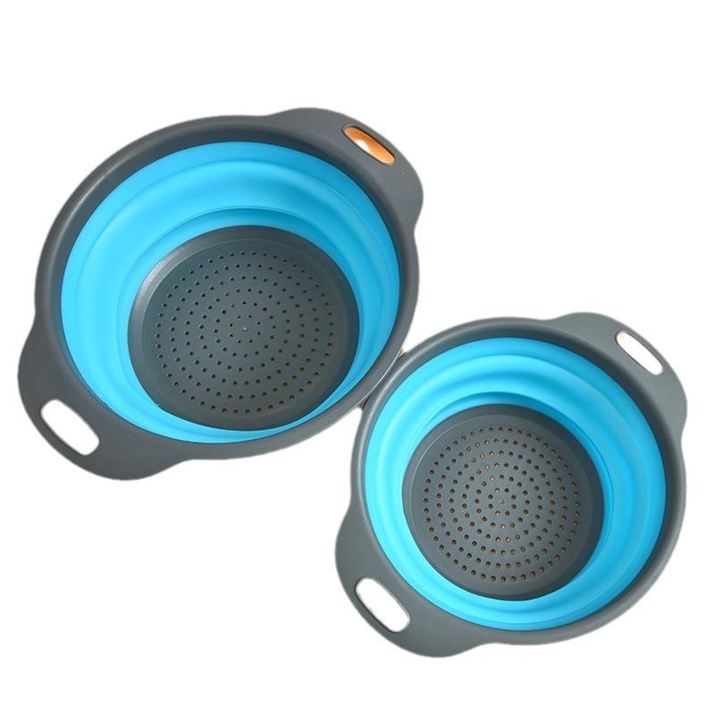 HOT Silicone Round Folding Vegetable Fruits Washing Drain Basket Colander Strainer Collapsible Drainer Kitchen Tool