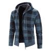 Men's Fall and Winter Knitted Zipper Jacket Hooded Plaid Jacket Outdoor Windproof Knitted Cardigan