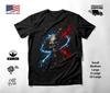 Skull Blue Orbit Red Burst T-Shirt Black Unisex S-2XL