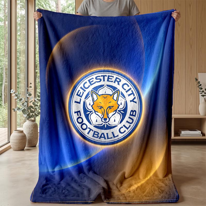Leicester City Football Print Flannel Blanket, Soft Warm Lightweight Throw Blanket for Sofa Bed Camping