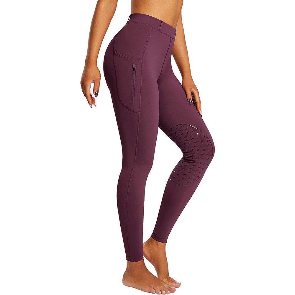 

Бриджи для верховой езды с высокой талией, полусиликоновыми наколенниками и карманами на молнии S красный