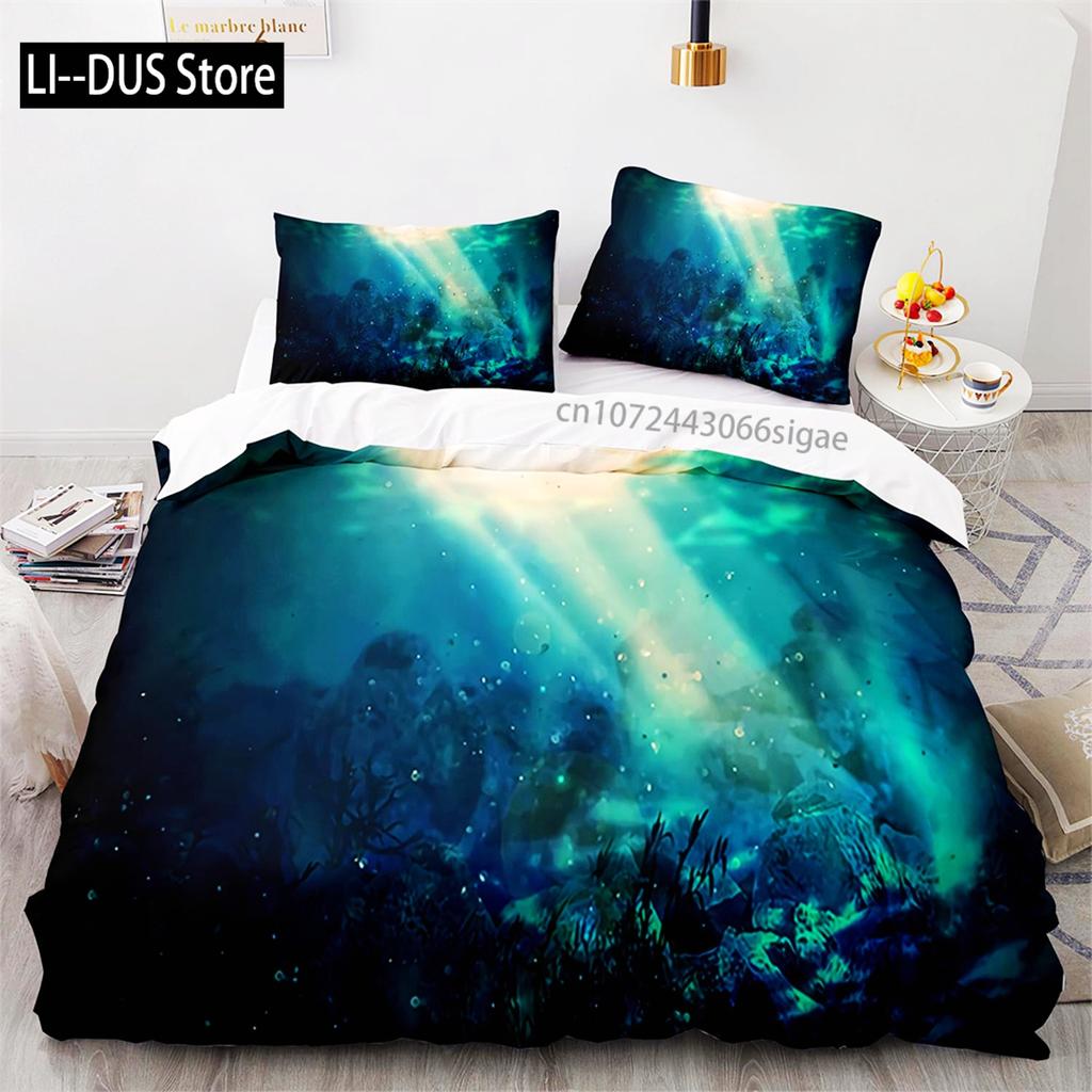 Duvet Cover Ocean Underwater World Bedding Sets With Goldfish Coral Reef Quilt Cover For Kids Teens Children Bedroom Decoration