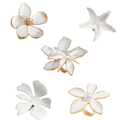 Elegante Anello Grande Fiore Bianco Anello Aperto Regolabile per Donna Gioielli Esagerati per Matrimoni e Compleanni