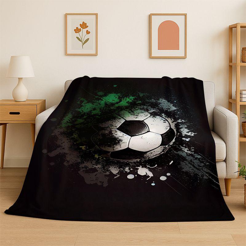 Green Football Field Soccer Art Sport Flannel Blanket Soft Throw Blanket for Bedroom Living Room Bed Travel Camping Picnic Nap