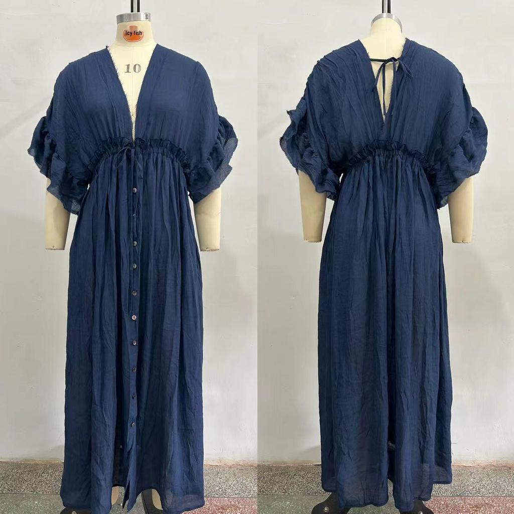 Hawaiianischer Strandüberwurf: Langes einfarbiges Sonnenschutzkleid