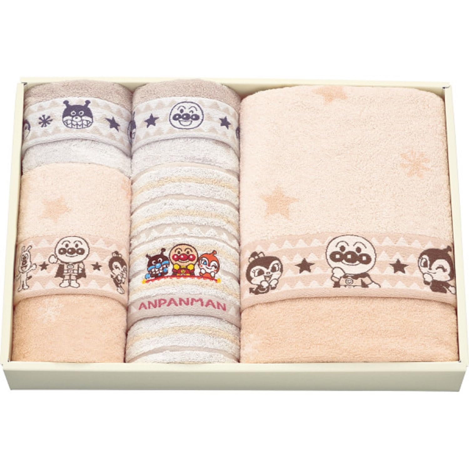 

Anpanman Bath Towel, 2 Face Towels, and 2 Washcloths - Earth Color Gift Set