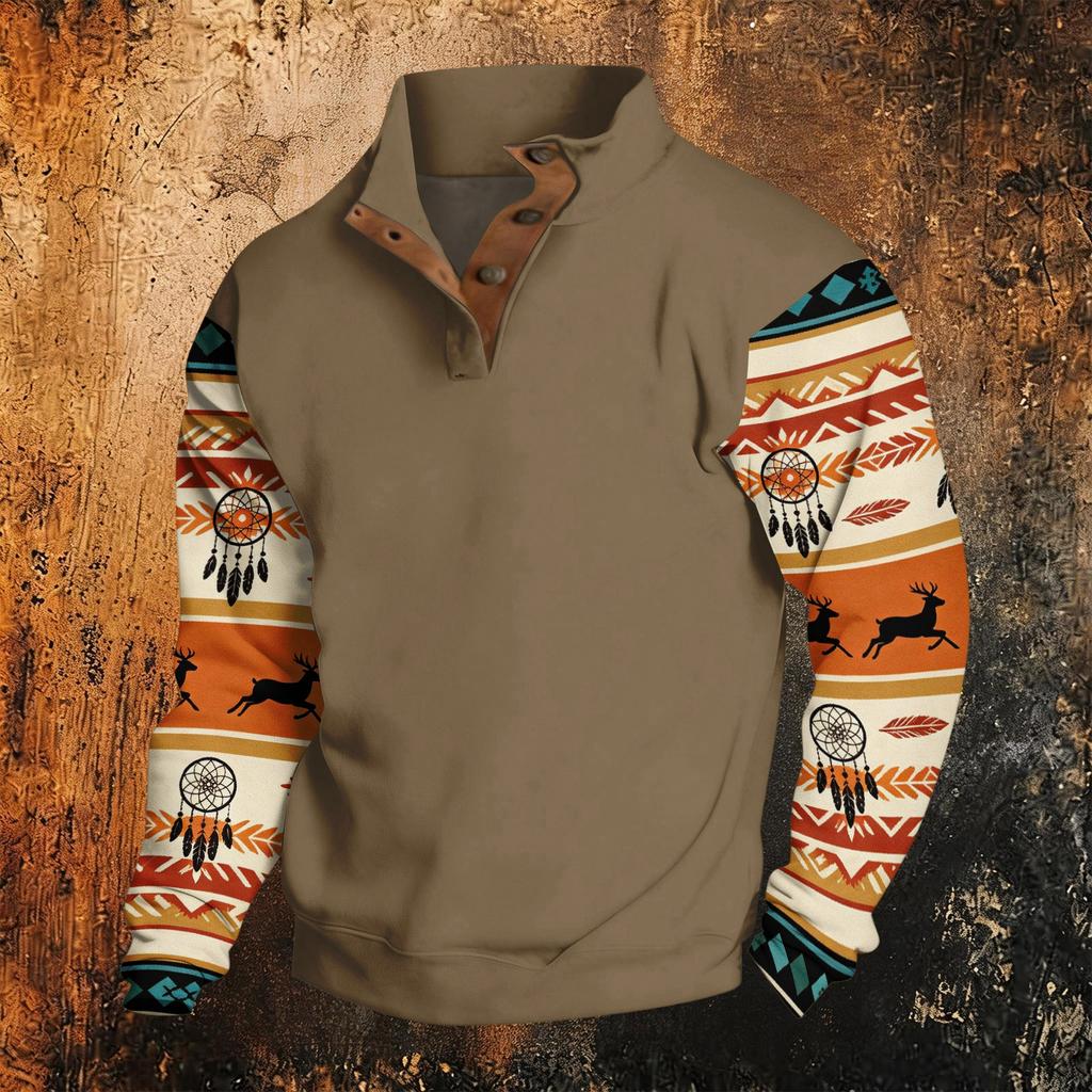 Men's Print Western Hoodie Long Sleeve Pullover Sweatshirt Casual