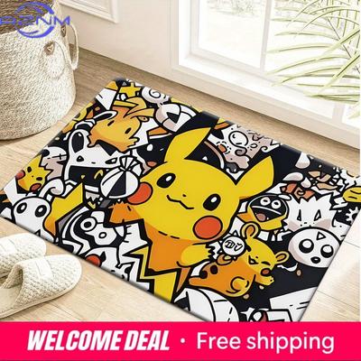 Pokemon Pikachu Doodle Graffiti Style Print Non-slip Doormat, Soft Absorbent Floor Rug for Home Decor
