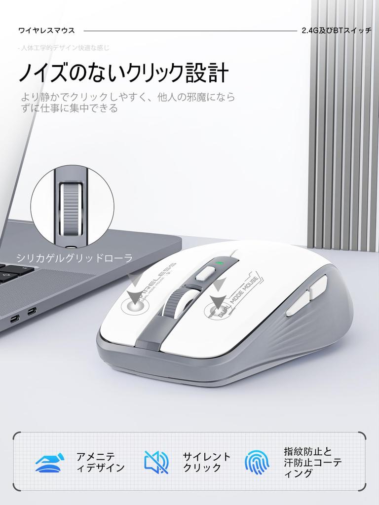 Bluetooth Mouse Approval Mouse with 2400 Quiet Medium Ergonomic Stylish White Compatible with and iPad OS Battery-powered [Technical Certified]