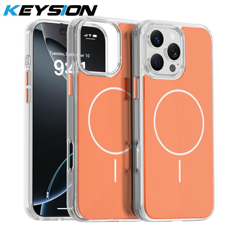 KEYSION Luxury Magnetic Case for MagSafe for iPhone 14 15 16 Pro Max Soft TPU+PC Wireless Charging Shockproof Phone Back Cover