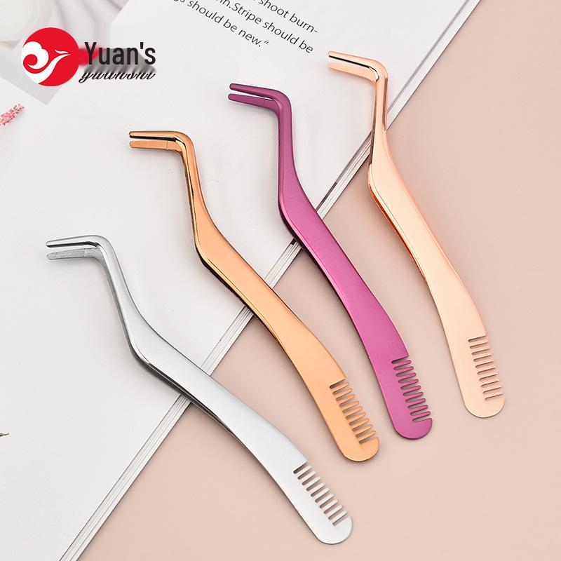 In-Stock Stainless Steel Eyelash Tweezers with Comb - New Model for Applying False Eyelashes