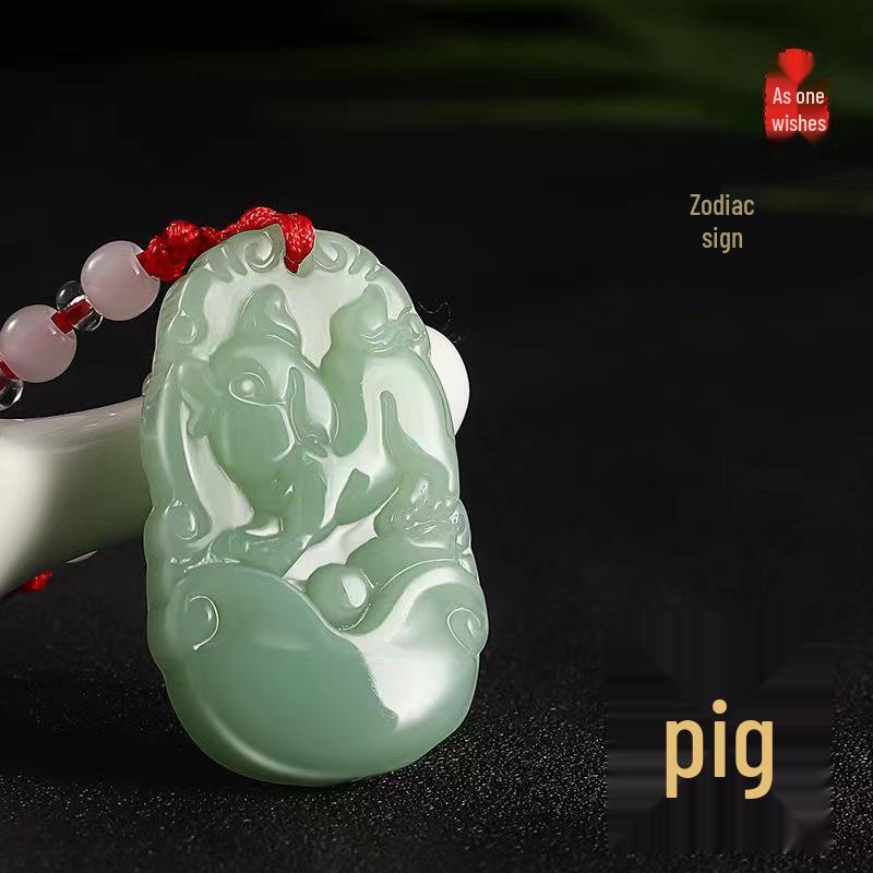 Zodiac Animals Jade Green Pendant Necklace - Protective Charm for Men and Women